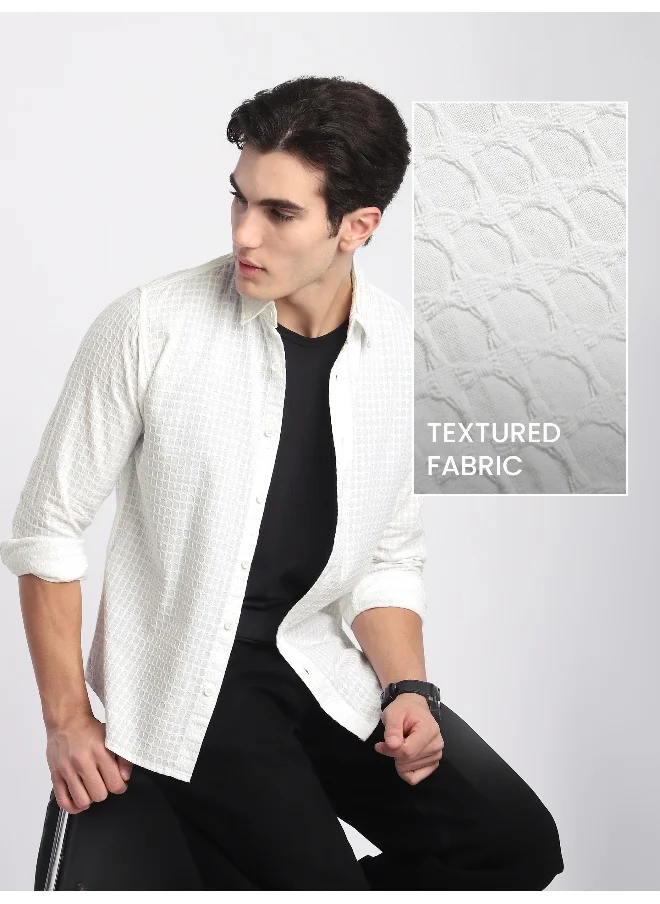 بيونغ White Jacquard Round Textured Shirt