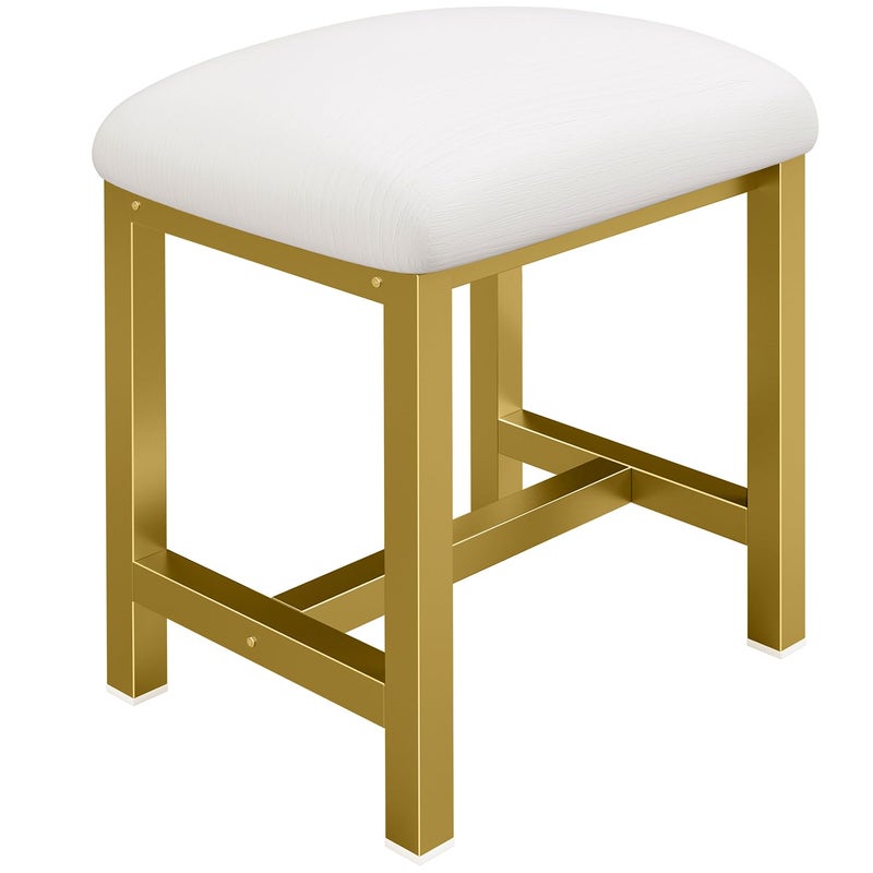 KAI-ROAD Small Vanity Stool, Cute Vanity Stools with Cushion, White Gold Makeup Vanity Chair for Small Spaces, Living Room, Bedroom, Bathroom, Entryway, Ottoman Foot Rest for Couch Sillas Modern - Image 1