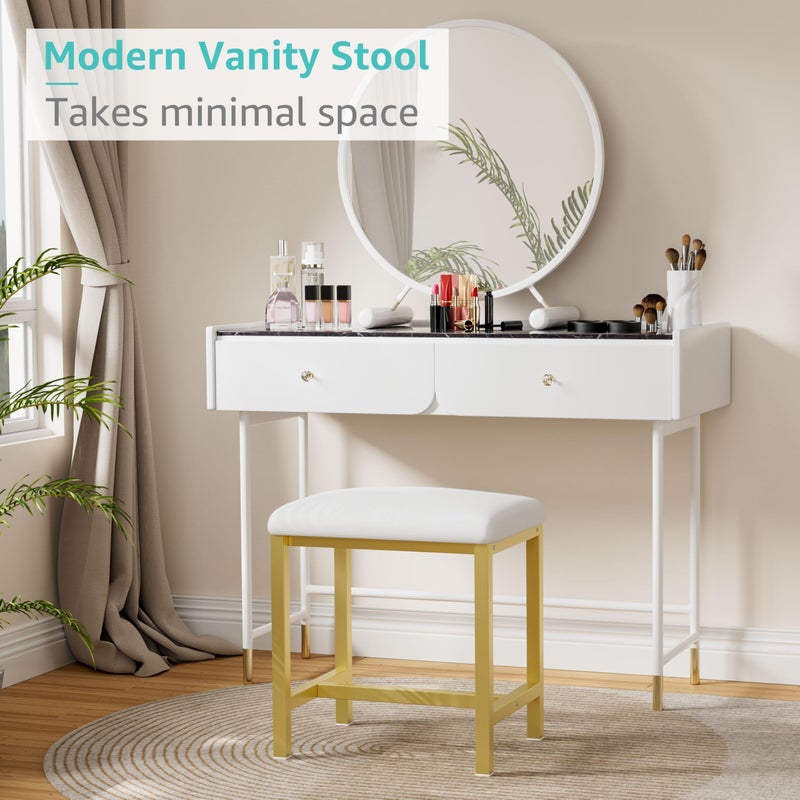 KAI-ROAD Small Vanity Stool, Cute Vanity Stools with Cushion, White Gold Makeup Vanity Chair for Small Spaces, Living Room, Bedroom, Bathroom, Entryway, Ottoman Foot Rest for Couch Sillas Modern - Image 3
