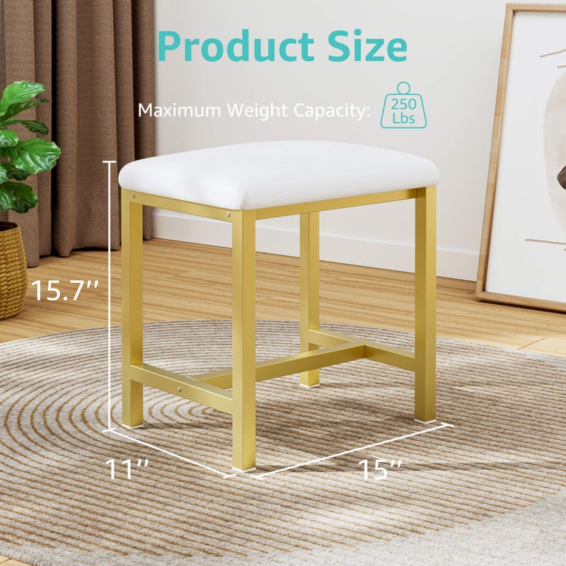 KAI-ROAD Small Vanity Stool, Cute Vanity Stools with Cushion, White Gold Makeup Vanity Chair for Small Spaces, Living Room, Bedroom, Bathroom, Entryway, Ottoman Foot Rest for Couch Sillas Modern - Image 2