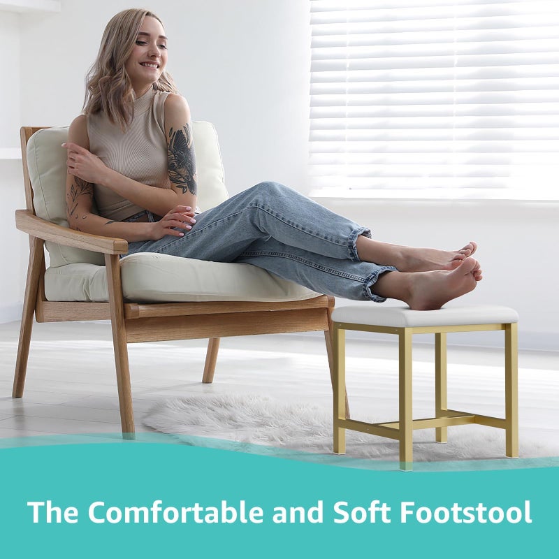 KAI-ROAD Small Vanity Stool, Cute Vanity Stools with Cushion, White Gold Makeup Vanity Chair for Small Spaces, Living Room, Bedroom, Bathroom, Entryway, Ottoman Foot Rest for Couch Sillas Modern - Image 4