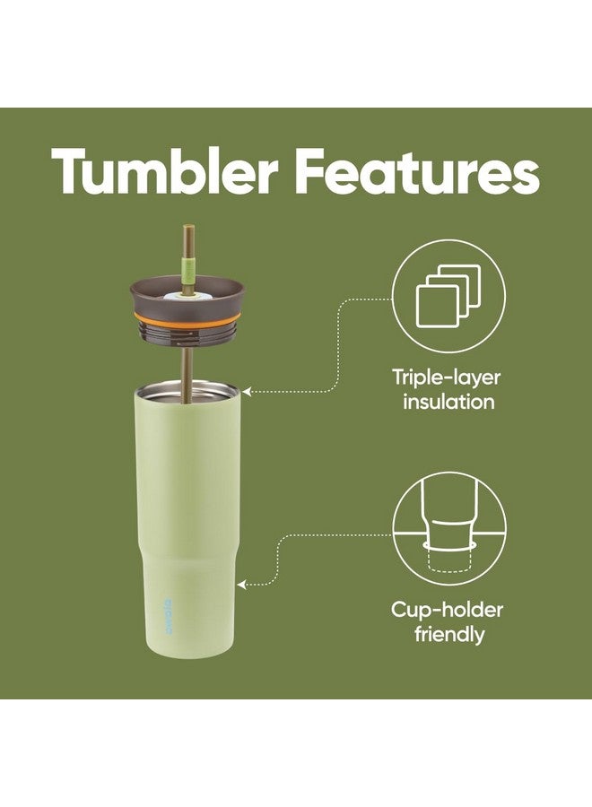 Owala Owala Stainless Steel Triple Layer Insulated Travel Tumbler with Spill Resistant Lid and Straw, BPA Free, 24 oz, Brown/Green (Brave Adventures)  - Image 1