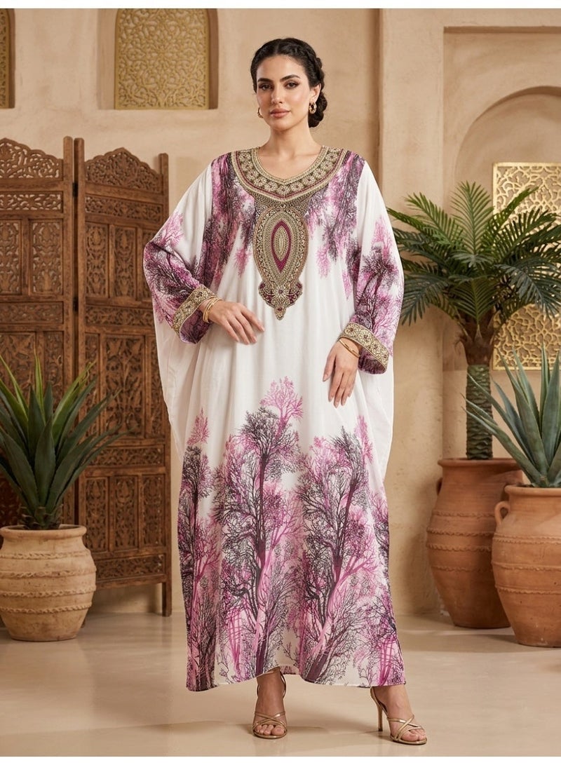 Alaya Women Floral Embroidered Chiffon Kaftan-AL3830A - Image 1