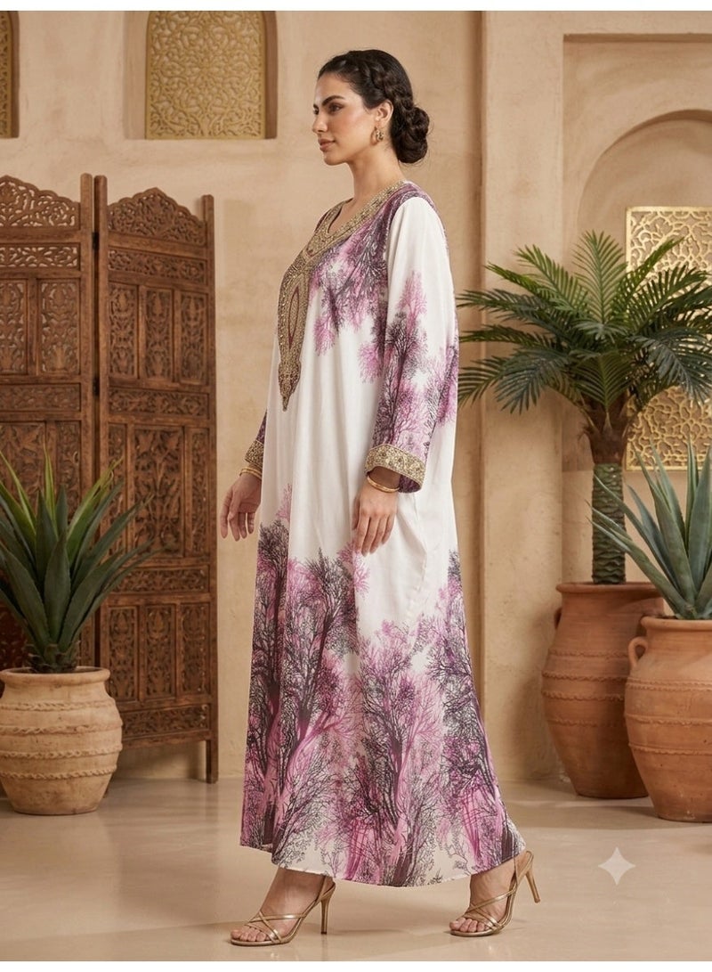 Alaya Women Floral Embroidered Chiffon Kaftan-AL3830A - Image 2