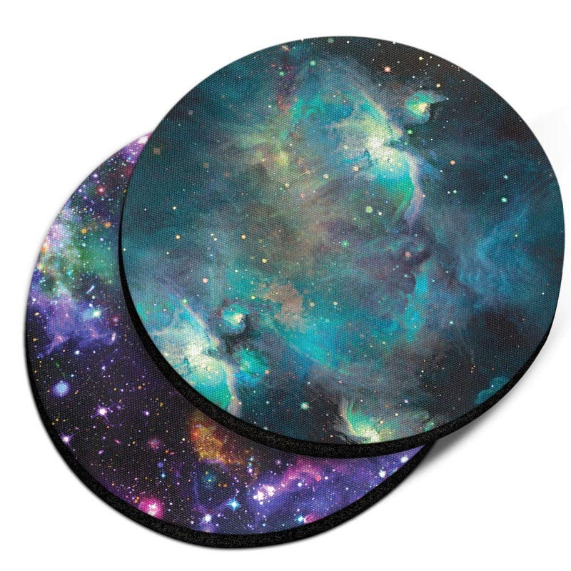 Caribou Coasters Blue Sky Galaxy Nebula + Purple Nebula Design Galaxy Design Mountbent Fose Coasts Felt Neoprene Caraster للمشروبات (2.87 بوصة) مجموعة 2 مساءً - Image 1