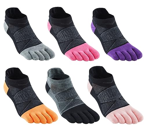 Fasot Toe Socks Women No Show Low Cut 5 Finger Cotton Mesh Wicking Athletic 6 Pack - Image 1