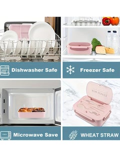 Generic Children's And Adults' Lunch Box With Spoon And Fork, 1.4L Leak Proof, 3 Compartments, Microwave, Dishwasher And Refrigerator, Pink  - Image 3