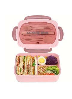 Generic Children's And Adults' Lunch Box With Spoon And Fork, 1.4L Leak Proof, 3 Compartments, Microwave, Dishwasher And Refrigerator, Pink  - Image 1
