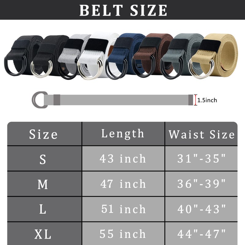 macoking Web Fabric Canvas Belt for Men Women with Double D Ring Buckle, Black, 51in long for waist 40"-43" - Image 5