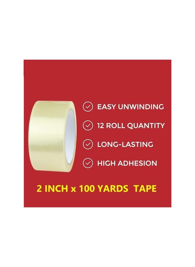 PROMASS - promass 12 Rolls Clear Acrylic General Purpose Tape (2 inches x 100 yards) Long-lasting Adhesive Packaging Tape for Sealing Parcel Boxes, Moving Boxes Houses, Office Supplies - 1200 Yards Pack - Image 1