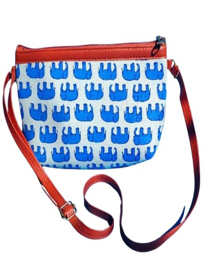 YUGO Bagru Print Cotton Cute Elli Sling Bag for Girls- Blue| Stylish Sling Bag For Girls| Fabric Sling Bags With Cute Animal Graphic Print - Image 1