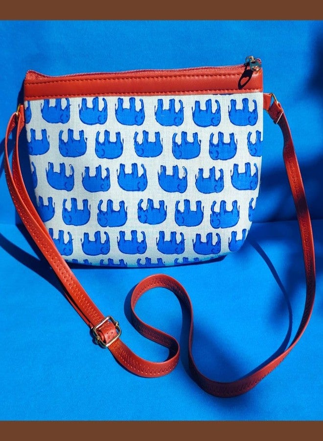 YUGO Bagru Print Cotton Cute Elli Sling Bag for Girls- Blue| Stylish Sling Bag For Girls| Fabric Sling Bags With Cute Animal Graphic Print - Image 5