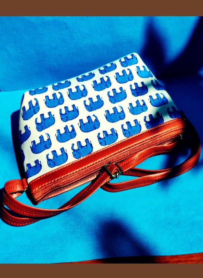 YUGO Bagru Print Cotton Cute Elli Sling Bag for Girls- Blue| Stylish Sling Bag For Girls| Fabric Sling Bags With Cute Animal Graphic Print - Image 3