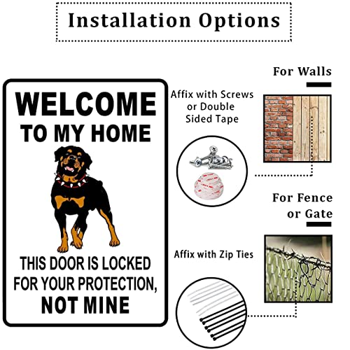 QKIODS Aluminum Metal Sign Retro Style Welcome To My Home Rottweiler Warning For Home Office Bedroom Living 8x12 Inches - Image 2