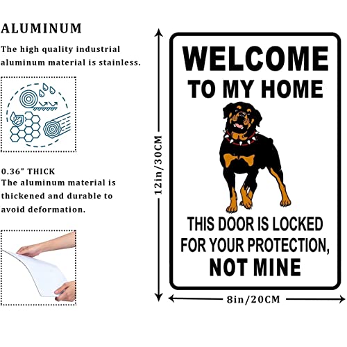 QKIODS Aluminum Metal Sign Retro Style Welcome To My Home Rottweiler Warning For Home Office Bedroom Living 8x12 Inches - Image 4
