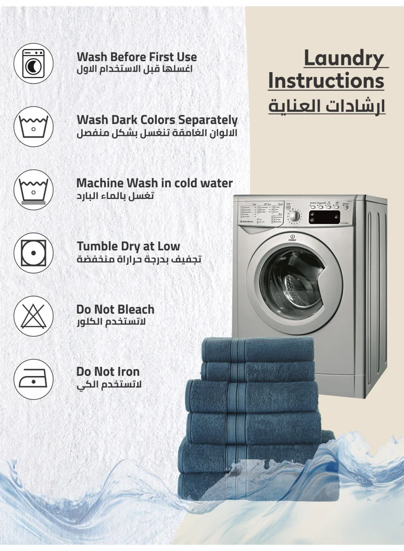 Donetella Dark Blue Premium Towel 6-Pcs Set, 100% Combed Cotton 600 GSM, Highly Absorbent, Quick Dry Towel Set Include 2 Bath Towel, 2 Bath Sheet, 2 Hand Towel, Best Set for Bathroom Gym, Hotel And Spa  | Best Price UAE