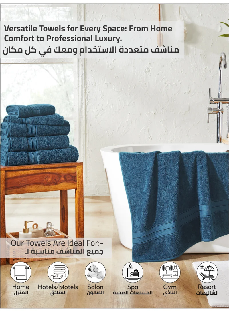 Donetella Dark Blue Premium Towel 6-Pcs Set, 100% Combed Cotton 600 GSM, Highly Absorbent, Quick Dry Towel Set Include 2 Bath Towel, 2 Bath Sheet, 2 Hand Towel, Best Set for Bathroom Gym, Hotel And Spa  | Best Price UAE