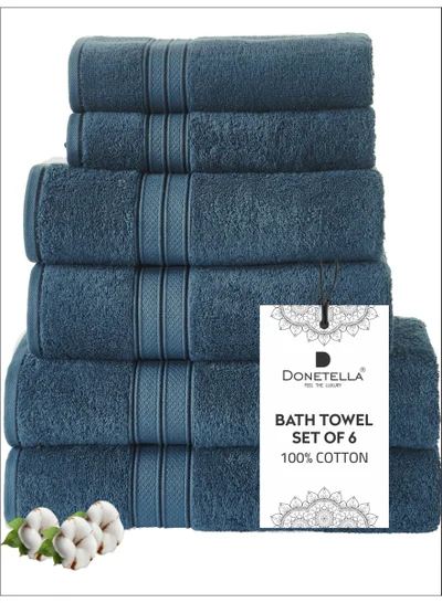 Donetella Premium Towel 6-Pcs Set, 100% Combed Cotton 600 GSM, Highly Absorbent, Quick Dry Towel Set Include 2 Bath Towel, 2 Bath Sheet, 2 Hand Towel, Best Set for Bathroom Gym, Hotel And Spa