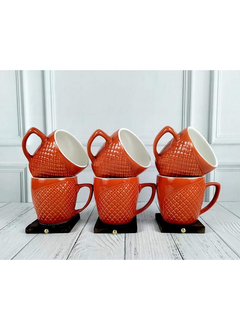 MOODY PANDA MOODY PANDA Large Set of 6 Cups Cup Set Ceramic 175 ml Tea Cups Coffee Cups Large Cups Cup Set of 6 Rust  - Image 3