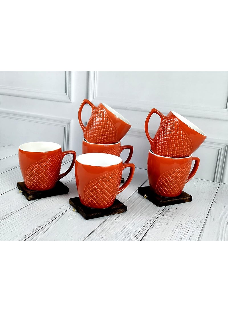 MOODY PANDA MOODY PANDA Large Set of 6 Cups Cup Set Ceramic 175 ml Tea Cups Coffee Cups Large Cups Cup Set of 6 Rust  - Image 1