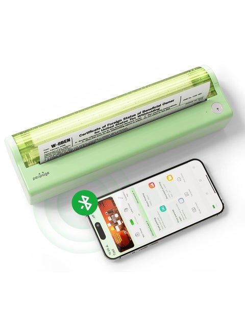 Peripage P80 A4 Mini Portable Thermal Printer, Wireless Bluetooth Printer, Compatible with Phone & Laptop, Supports 8.26"x11.69" A4 Thermal Paper, Green Impresora Portatil for Car & Office