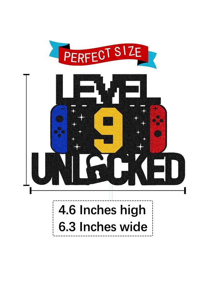 Level 9Th Unlocked Sign Cake Topper Happy 9Th Birthday Level Up Tenth Cake Decorations For Video Game Controller Themed Kids Boy Girl Bday Party Supplies Double Sided  - Image 4