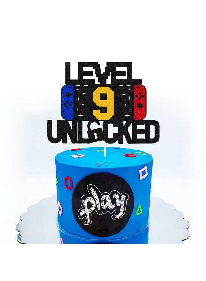 Level 9Th Unlocked Sign Cake Topper Happy 9Th Birthday Level Up Tenth Cake Decorations For Video Game Controller Themed Kids Boy Girl Bday Party Supplies Double Sided  - Image 5