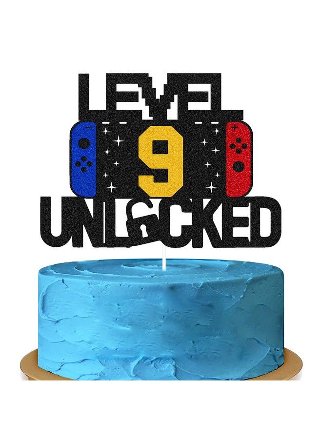 Level 9Th Unlocked Sign Cake Topper Happy 9Th Birthday Level Up Tenth Cake Decorations For Video Game Controller Themed Kids Boy Girl Bday Party Supplies Double Sided  - Image 2