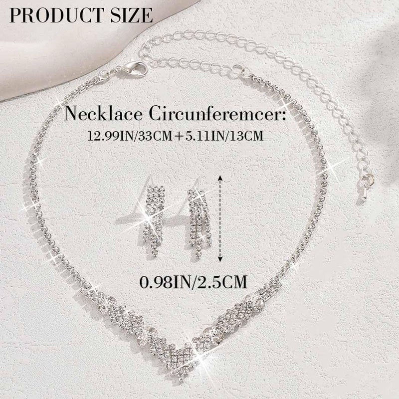 Unicra Silver Bride Necklace Earrings Set Bridal Wedding Jewelry Sets Rhinestone Prom Costume Jewelry Set for Women and Brides - Image 5