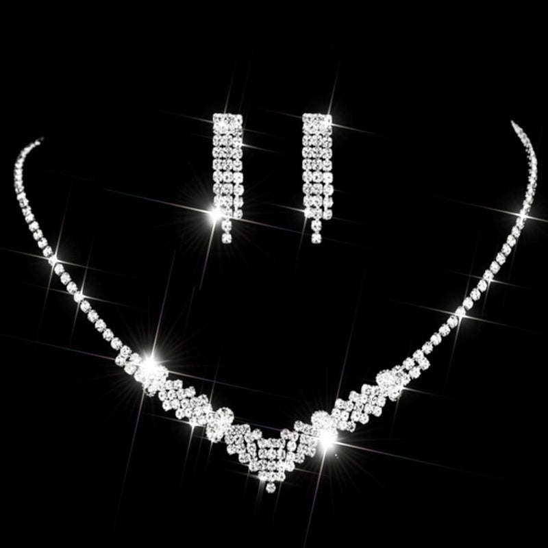 Unicra Silver Bride Necklace Earrings Set Bridal Wedding Jewelry Sets Rhinestone Prom Costume Jewelry Set for Women and Brides - Image 2