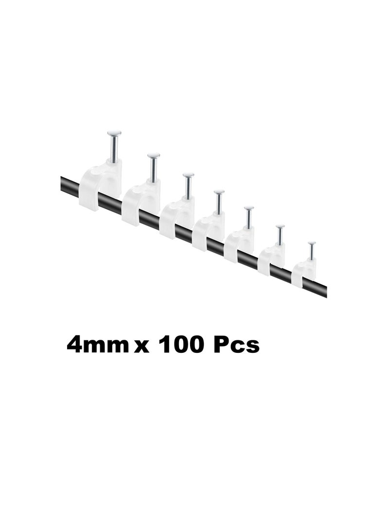 Electrical Cable Wire Round Clips, Steel Nails Tacks Holder for Organizing Electric Wires Cables Lines - White (4mm - 100Pcs) - Image 2