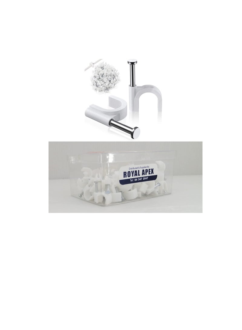 Electrical Cable Wire Round Clips, Steel Nails Tacks Holder for Organizing Electric Wires Cables Lines - White (4mm - 100Pcs) - Image 1
