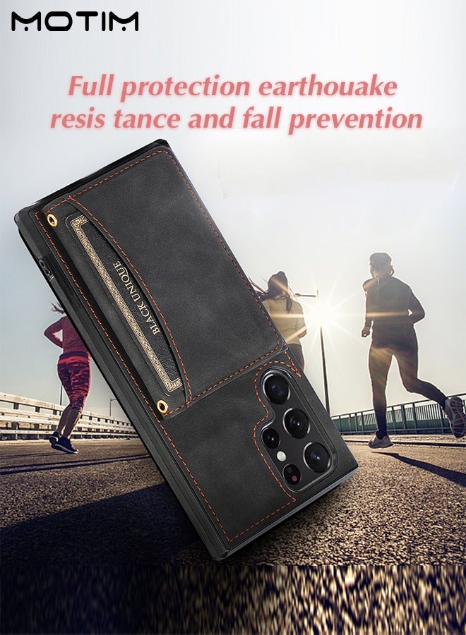 Motim Protective Cover for Samsung S22 Ultra, Flip Leather Wallet Case with Credit Card Holder and Kickstand, Rugged Shockproof Protective Case Cover  - Image 3
