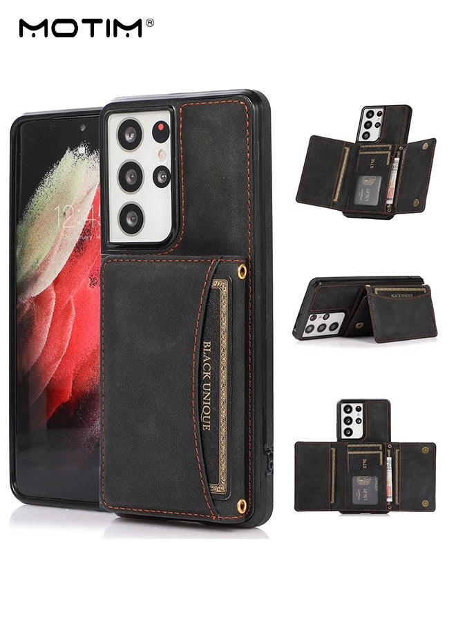 Motim Protective Cover for Samsung S22 Ultra, Flip Leather Wallet Case with Credit Card Holder and Kickstand, Rugged Shockproof Protective Case Cover  - Image 1