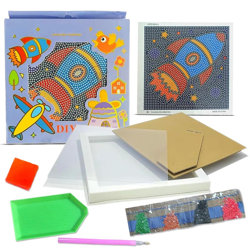 LitVibes DIY Diamond Painting Kit with Frame for Kids Adults Art Craft Set Suitable for Home Wall Decoration Fun Birthday Return Gift for Children Multicolor ParentChild Game Rocket Design