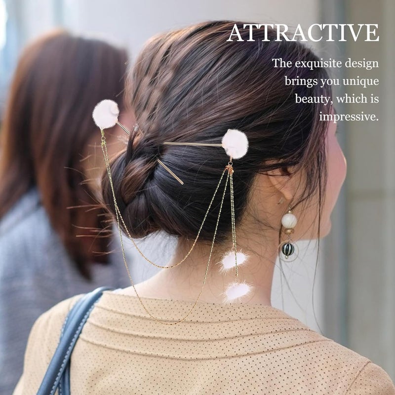 Abaodam Vintage Double Chain Tassel Hair Stick Hairpin Double Hair Fork for Women Chinese Style for Bun Styling - Image 4
