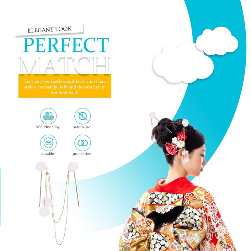 Abaodam Vintage Double Chain Tassel Hair Stick Hairpin Double Hair Fork for Women Chinese Style for Bun Styling - Image 3