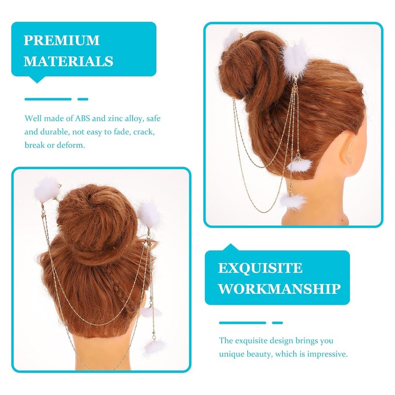 Abaodam Vintage Double Chain Tassel Hair Stick Hairpin Double Hair Fork for Women Chinese Style for Bun Styling - Image 5