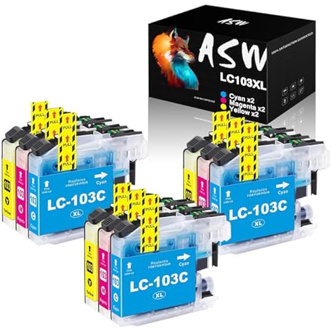 ASW COMPATIBLE INK CARTRIDGE REPLACEMENT FOR BROTHER LC-103XL LC103XL LC103 XL USED FOR MFC J245 J285DW J4310DW J4410DW J450DW J4510DW J4610DW J4710DW J470DW (9 PACK) - Image 1