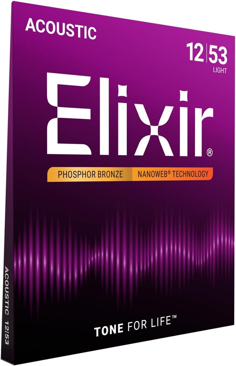 Elixir 16052 Phosphor Bronze Acoustic Guitar Strings with NANOWEB Coating, Light Gauge (.012-.053) - Image 1