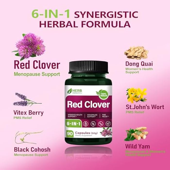 HERBENENERGYflow Red Clover Herb Supplement Capsules, 90 Count. Women’s Health Support, Menopause Support & PMS Relief. | Non-GMO, Vegetarian Capsules w/Black Cohosh Dong Quai. - Image 3