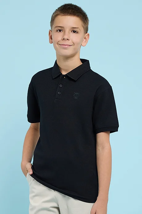 أر أند بي Textured Polo T-Shirt with Short Sleeves