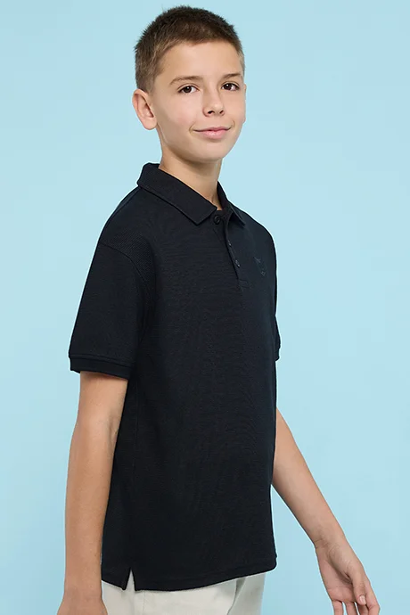 أر أند بي Textured Polo T-Shirt with Short Sleeves