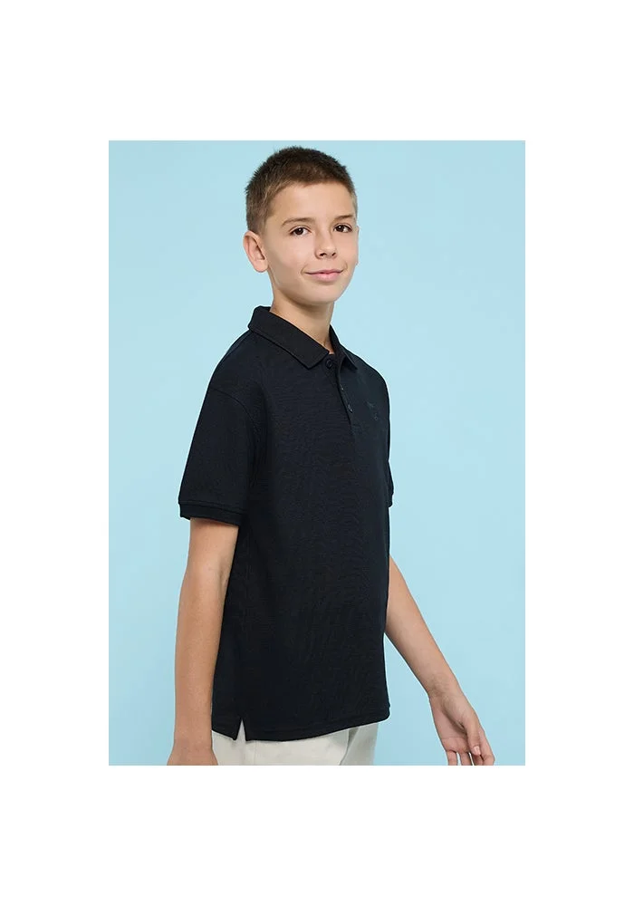 أر أند بي Textured Polo T-Shirt with Short Sleeves
