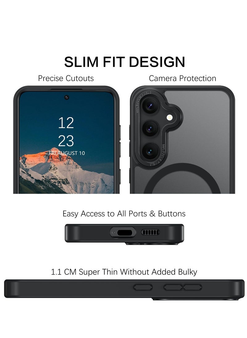 Eligo - for Samsung S25 Case, Compatible with MagSafe, Magnetic Translucent Matte Back Shockproof Cover with Strong Magnet, Slim Thin Full Protection Phone Case for Galaxy S25 5G (Black) - Image 1