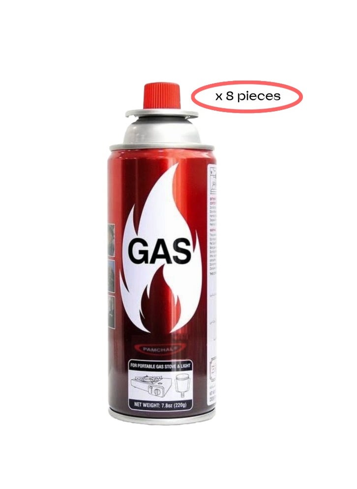 PAMCHAL 8-Piece Butane Gas Cartridge, 220g Gas Canister 