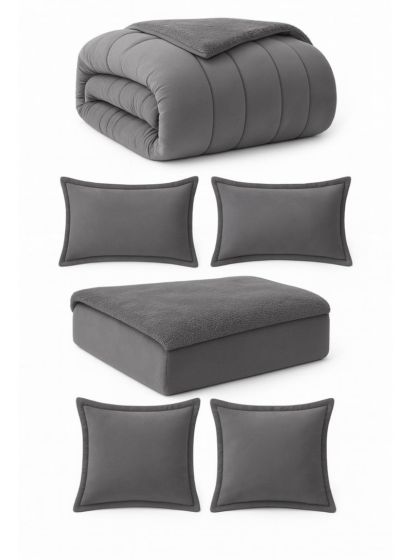 مون مفرش شتوي نفر ونص نظام وجهين (مخمل × فرو) – طقم مفارش 4 قطع يشمل لحاف، شرشف مطاطي، غطاء وسادة وغطاء مخدة، يناسب سرير مقاس 120×200 سم - Image 3