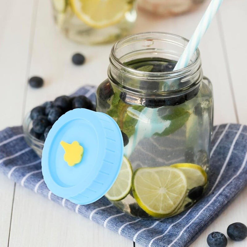 Homoyoyo 5pcs Colorful Plastic Mason Jar Lids with Straw Seal, Airtight Regular Mouth Canning Jar Lids for Fermenting, Drinking, and Food Storage - Image 4