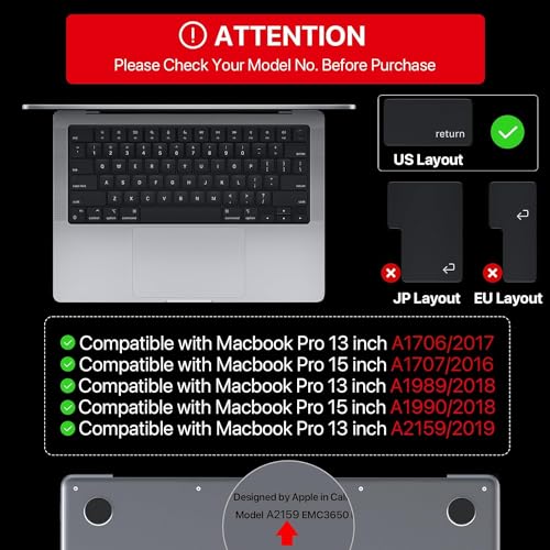 OJOS Premium Ultra Thin Keyboard Cover Protector, Compatible with MacBook Pro with Touch Bar 13" and 15" (2016 2017 2018 2019, Apple Model Number A1706, A1707, A1989, A1990, A2159), Gray - Image 2
