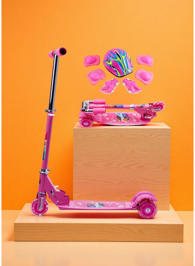 EASY FUTURE Height Adjustable Handle Foldable Kick Scooter for Kids 3–8 Years with LED PU Wheels & Rear Brake Including Full Protective Gear Set - Image 1